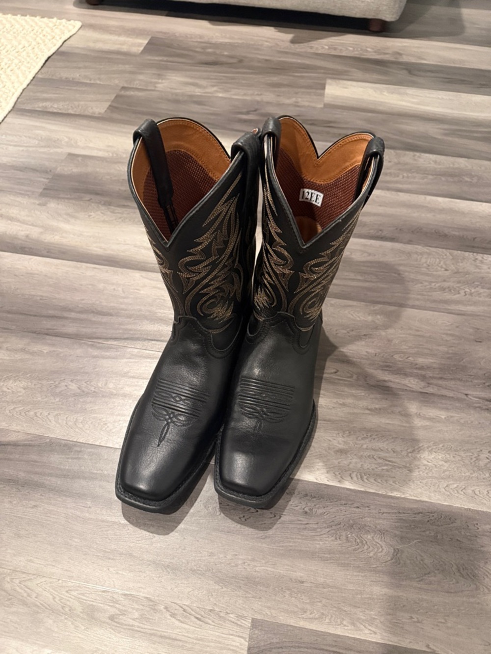 Ariat Black Leather Western Cowboy Boots with Tan Stitching